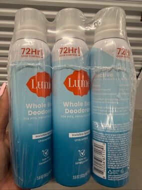 NEW 3PK Lume Invisible Whole Body Deodorant Spray 72Hr Odor Control Unscented